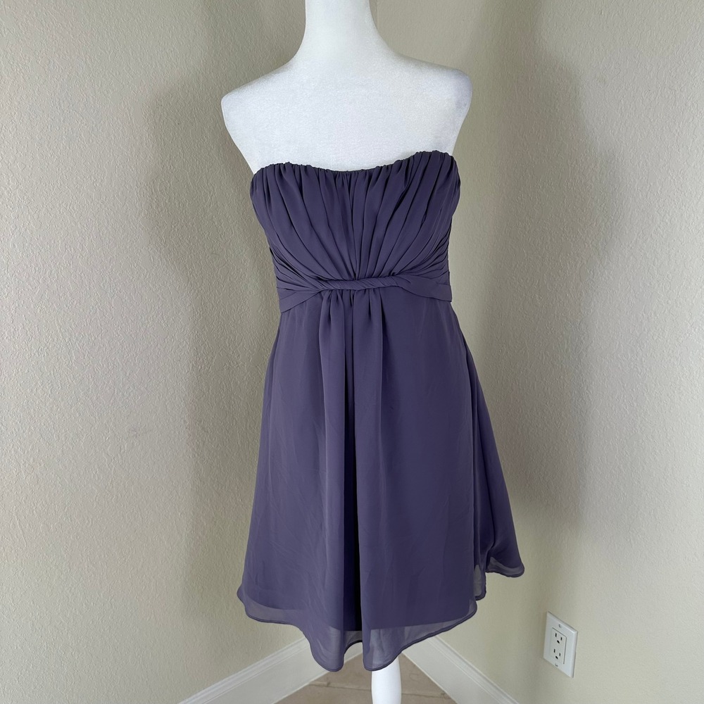 Mori Lee Cocktail Dress Womens 10 Purple Strapless Ruched Chiffon Formal